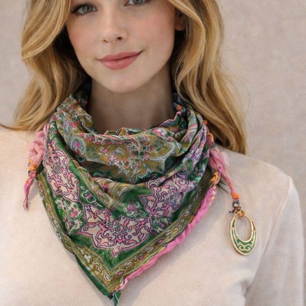 Handcrafted silk 925 silver turquoise inlay scarf embroidered hair hat headband